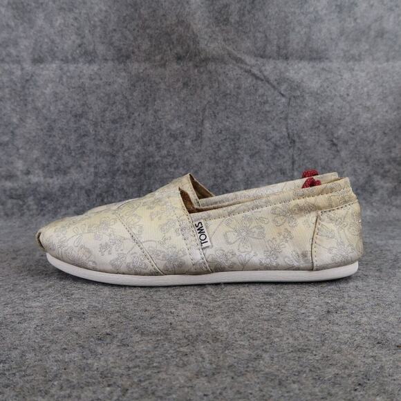Toms Shoes Womens 6.5 Flats Slip On Casual Floral Jacquard Classics Metallic - Picture 4 of 13